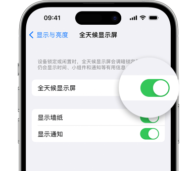 桥东苹果15预约维修分享iPhone15如何设置全天候显示屏幕可见 